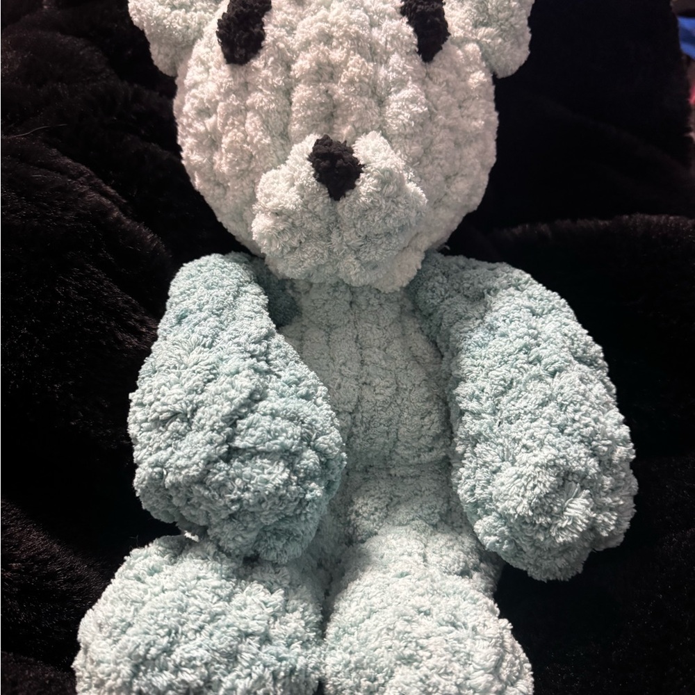 Plush Stuffed Bear - Soft Blue and Black